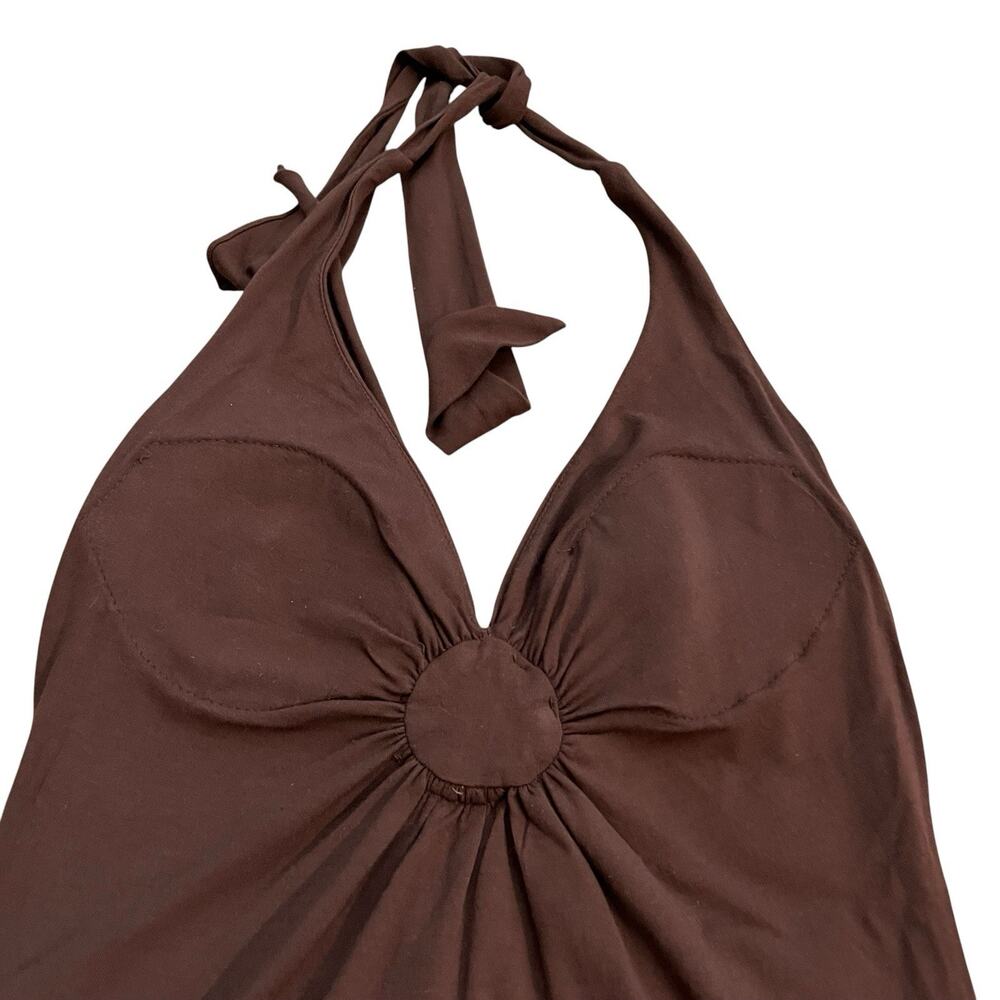 Y2K Cache Halter Top Small Brown Jersey Knit Plunging Night Out Clubwear - Picture 6 of 8